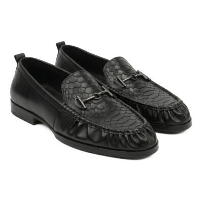 Ventura Python black calf leather loafer with python texture and leather sole by ShoeBespoke
