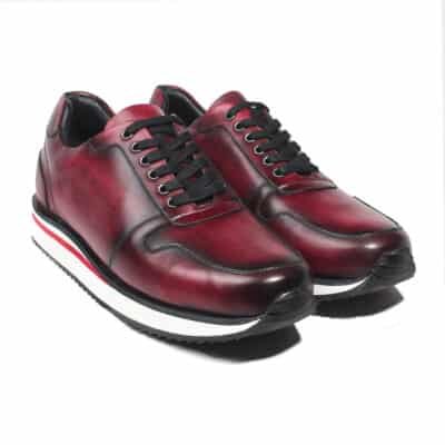Detailed craftsmanship of Santorini Plain Wine Sneakers by Shoe Bespoke calf leather footwear