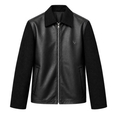 Blackridge textured black leather jacket for men by Mitch Luxury