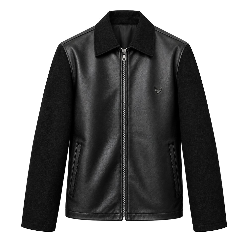 Blackridge textured black leather jacket for men by Mitch Luxury
