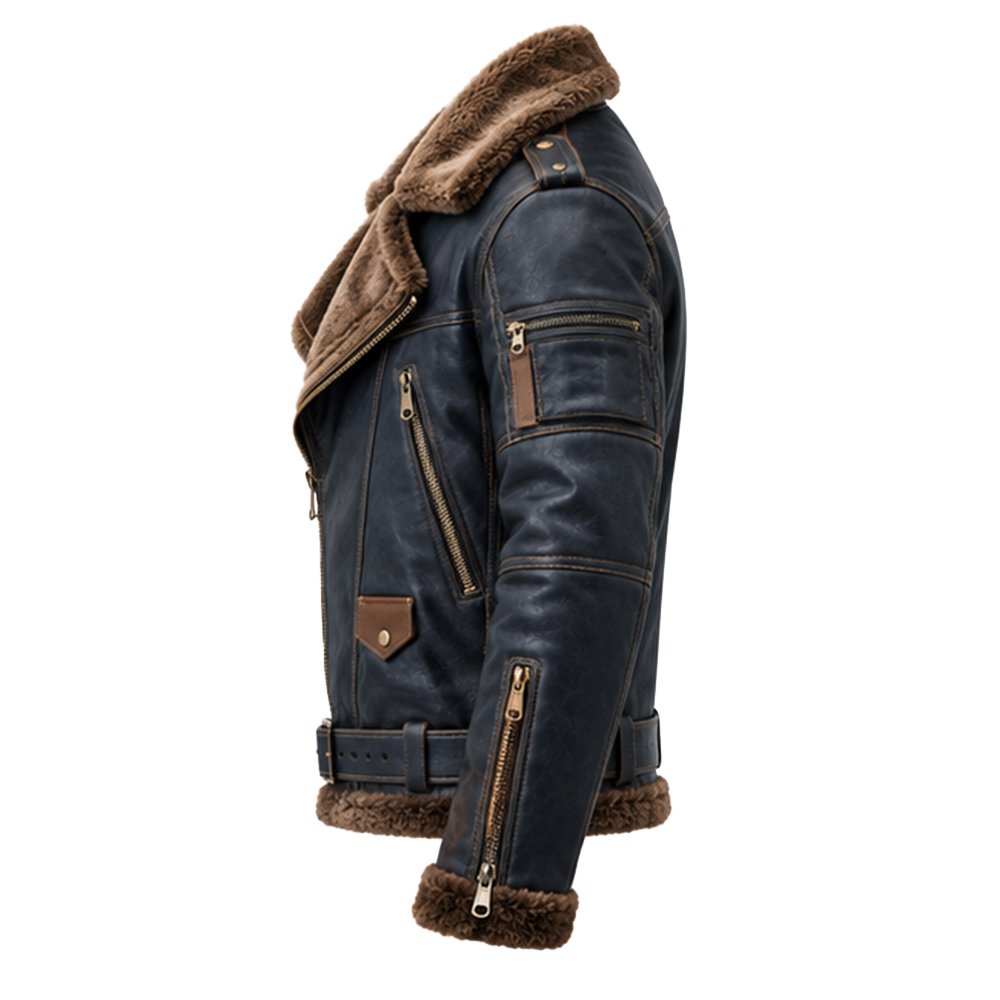 Kingsley Shearling Leather Jacket by Mitch Luxury in pure sheep leather with brown shearling collar and cuffs