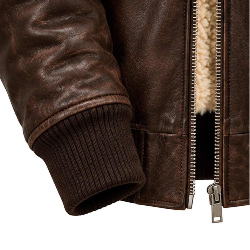 Monarch Brown Leather Jacket crafted from pure sheep leather with premium detailing