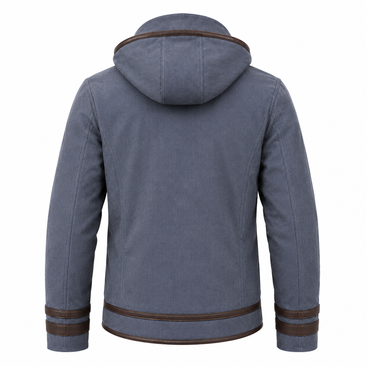 Highlander blue grey hooded leather jacket with brown detailing back view