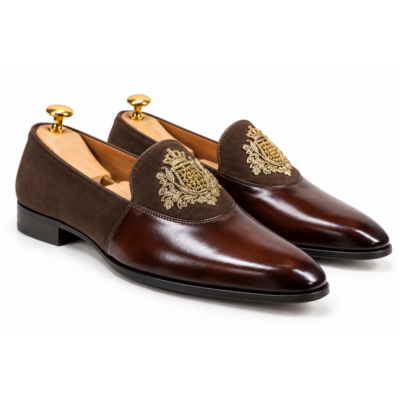 Crownfield Brown Vegan Jalsa with center embroidery front view