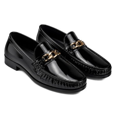 Shoe Bespoke Brushoff black leather chain loafers with leather sole
