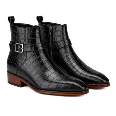 Lenoy Croc Black Jodhpuri Boots in Calf Leather