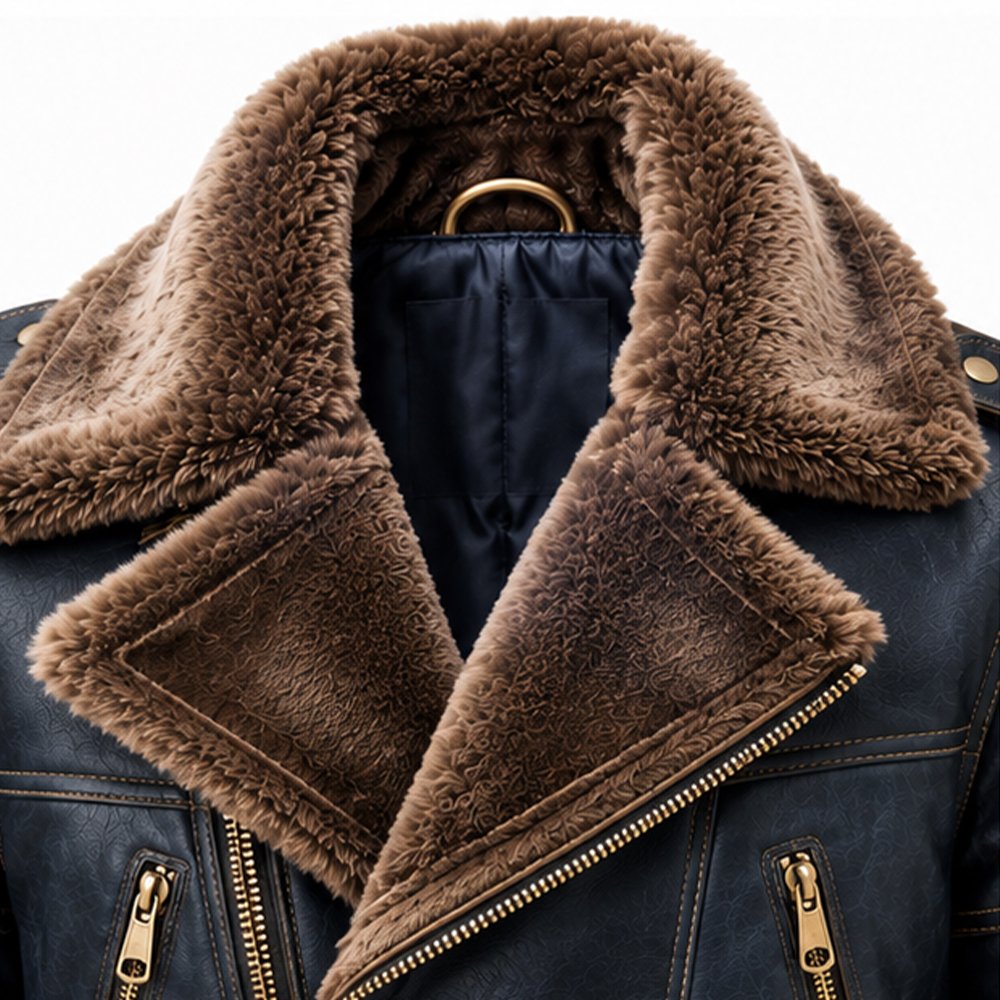 Kingsley Shearling Leather Jacket by Mitch Luxury in pure sheep leather with brown shearling collar and cuffs