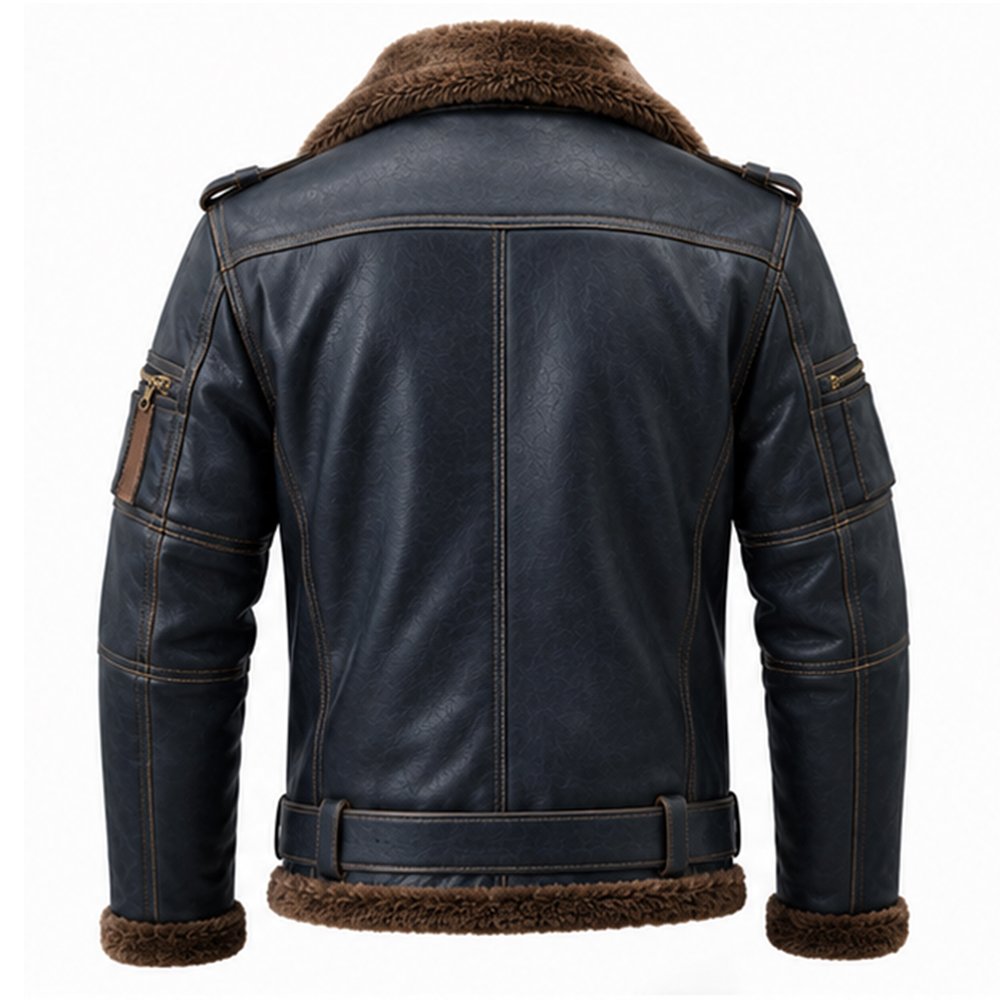 Kingsley Shearling Leather Jacket by Mitch Luxury in pure sheep leather with brown shearling collar and cuffs