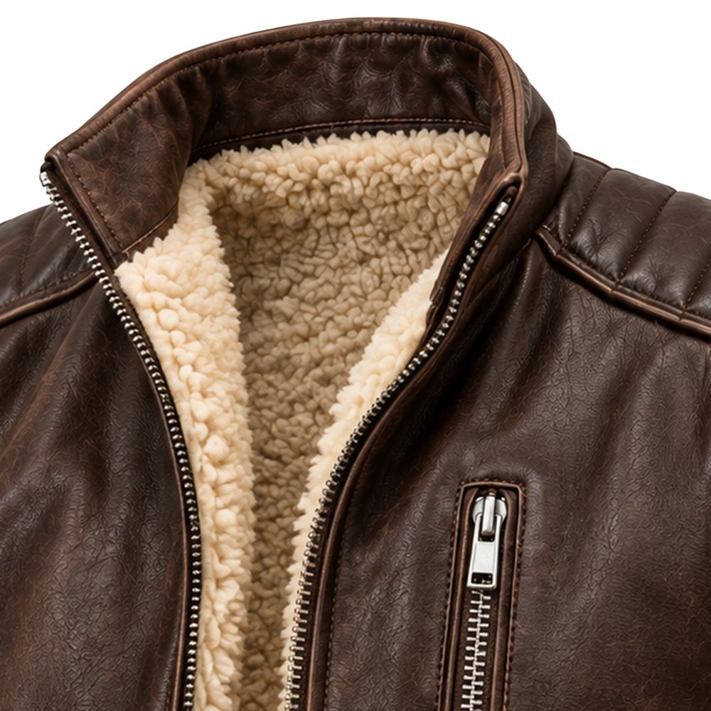 Monarch Brown Leather Jacket crafted from pure sheep leather with premium detailing