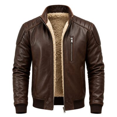 Monarch Brown Leather Jacket crafted from pure sheep leather with premium detailing