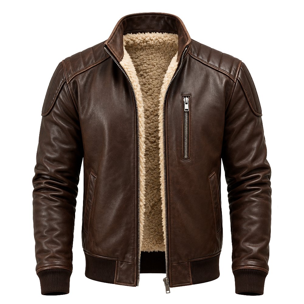 Monarch Brown Leather Jacket crafted from pure sheep leather with premium detailing