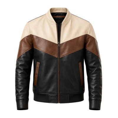 Alpine black brown and cream leather jacket by Mitch Luxury
