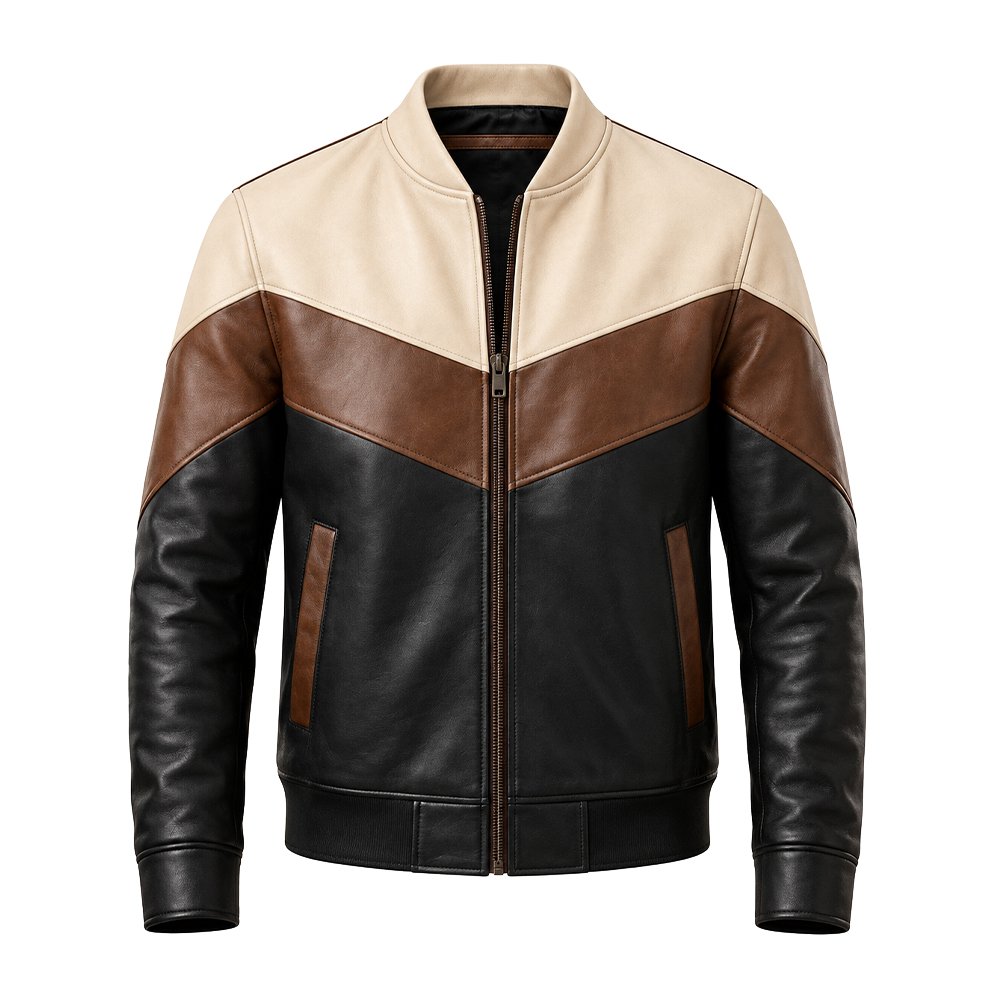 Alpine black brown and cream leather jacket by Mitch Luxury