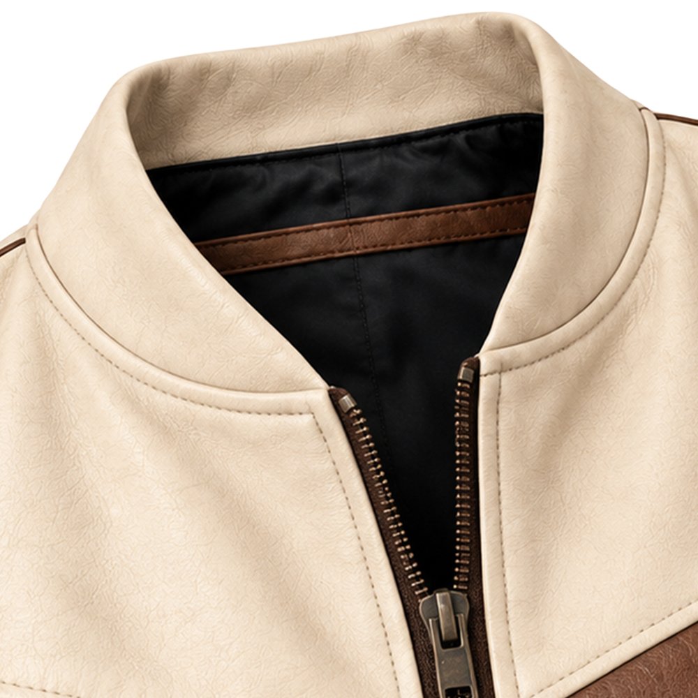 Alpine black brown and cream leather jacket by Mitch Luxury